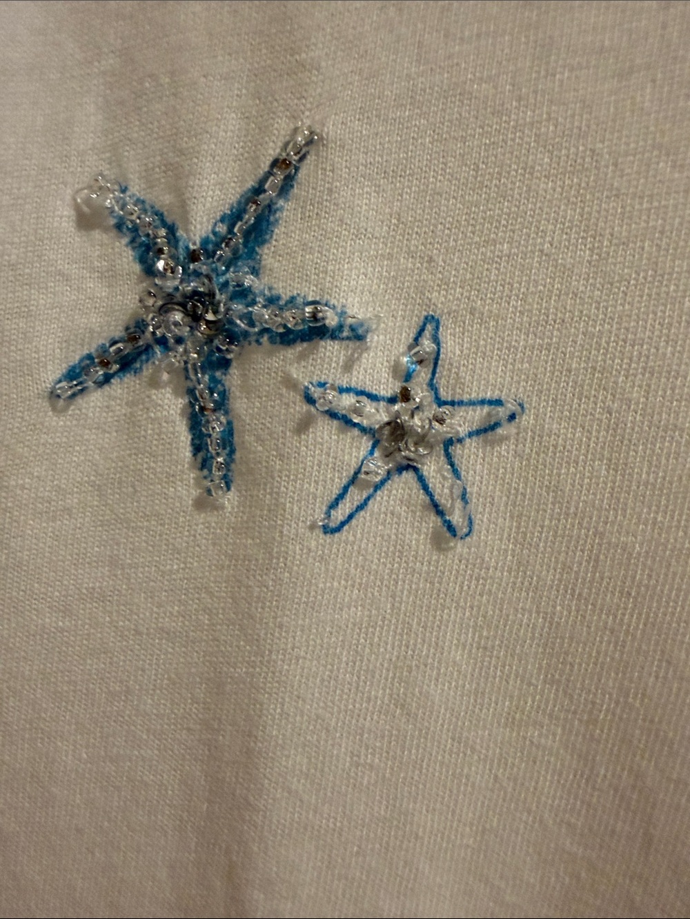 Talbots White Tee with Light Blue Sequin Seahorses and Starfish - Picture 3 of 6